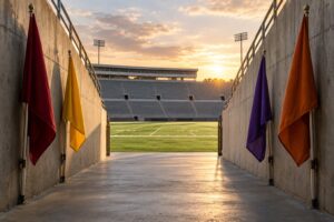 why college teams run out of tunnels with flags