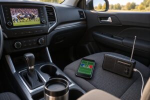 how to listen to college football on the radio while traveling
