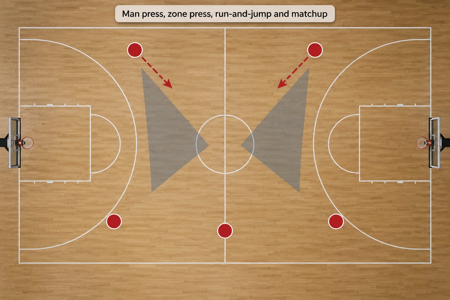 Man press, zone press, run-and-jump and matchup