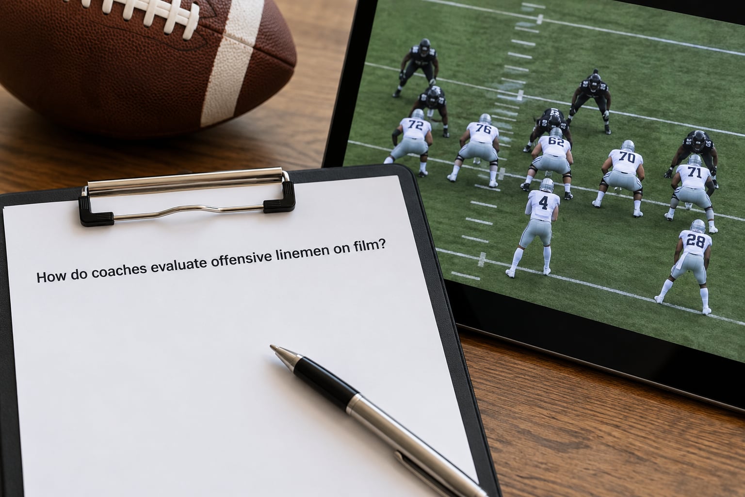 How do coaches evaluate offensive linemen on film?