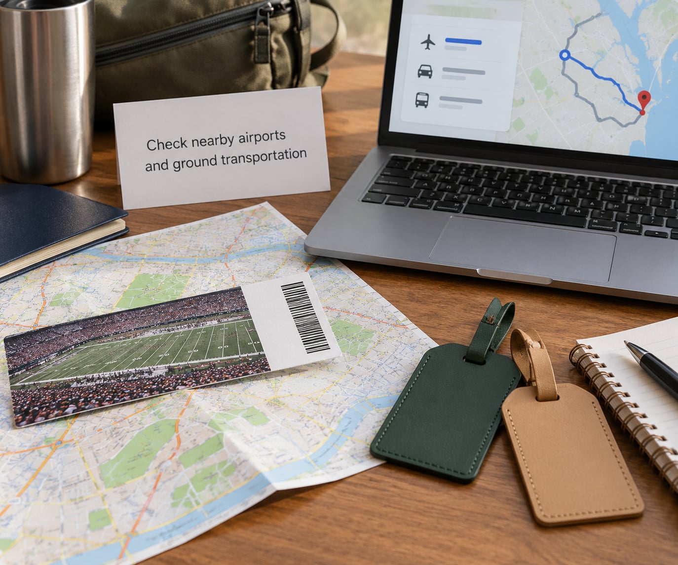 Check nearby airports and ground transportation